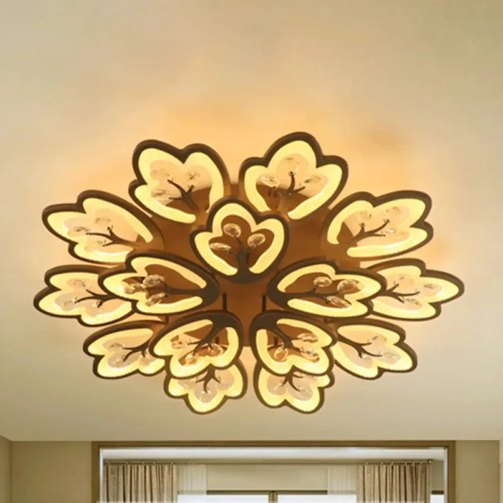 Modern Acrylic Floral Ceiling Mount Light Fixture - Coffee Finish, 12/15 Lights, Warm/White/3 Color Options, 37.5"/41" Wide