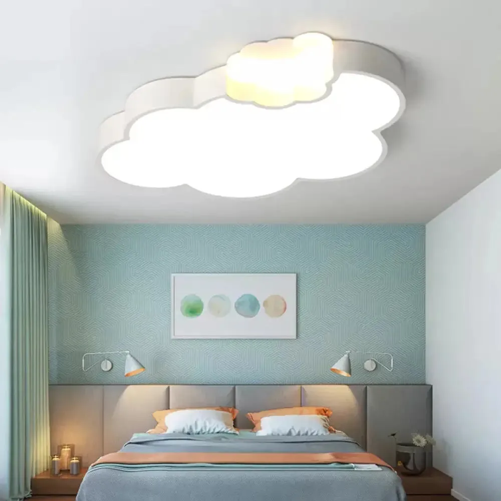 Modern Acrylic Flush Ceiling Lamp - Cloud Kindergarten in White Finish