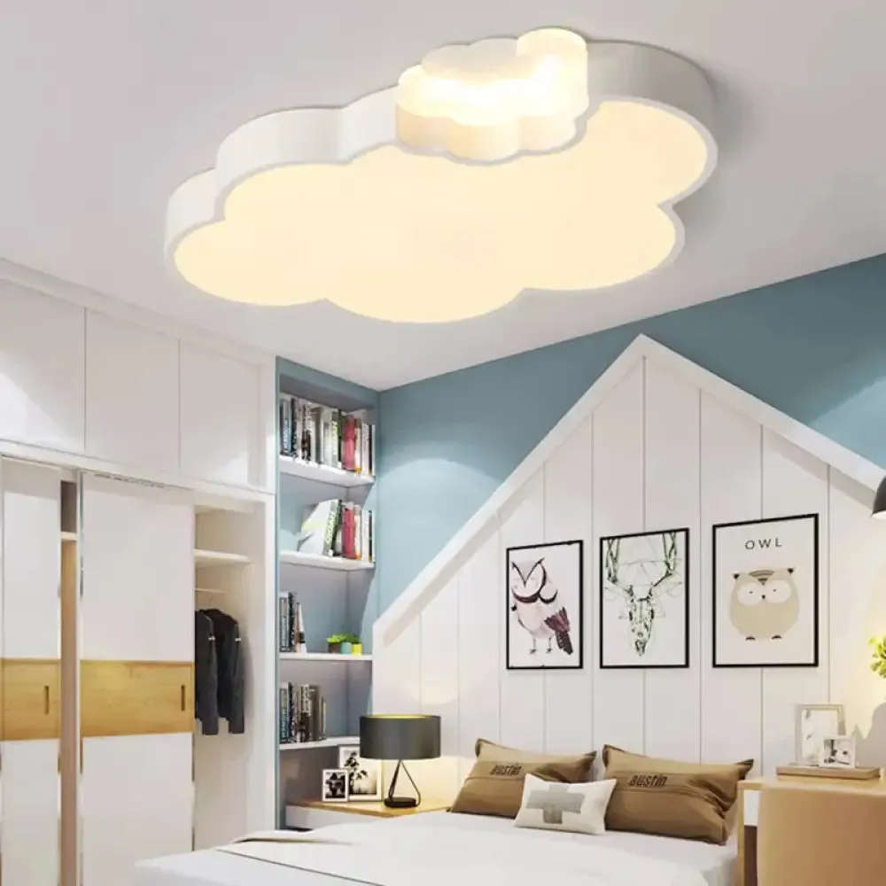 Modern Acrylic Flush Ceiling Lamp - Cloud Kindergarten in White Finish