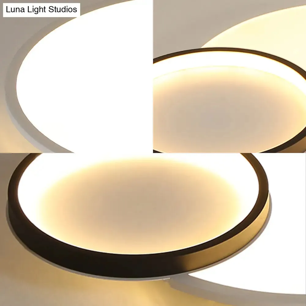 Modern Acrylic LED Flush Mount Light Fixture, Round Black and White Design, 16"/19.5" Wide