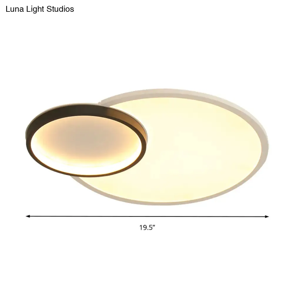 Modern Acrylic LED Flush Mount Light Fixture, Round Black and White Design, 16"/19.5" Wide