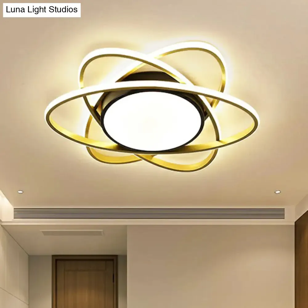 Modern Black Surface Mount LED Ceiling Light with Metallic Floral Design