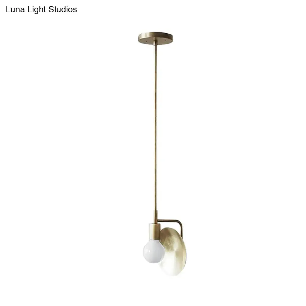 Modern Brass 1-Head Drop Pendant Light Fixture for Bedroom - Metal Bare Bulb Hanging Design