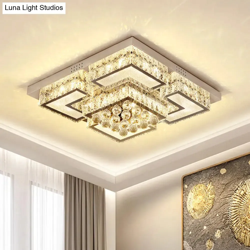 Modern Chrome Crystal Orb LED Flush Mount Ceiling Light for Bedrooms