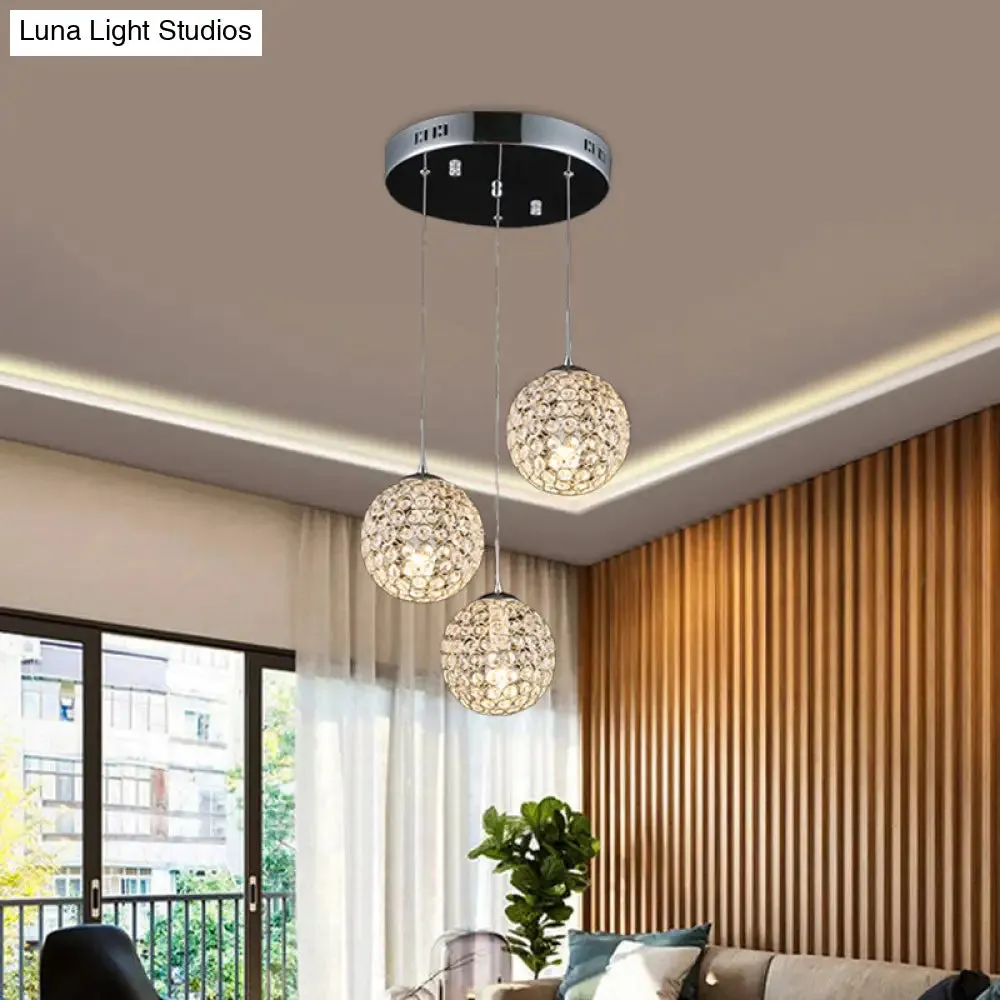 Modern Chrome Pendant Light with Crystal Embellishments and Multiple Bulbs