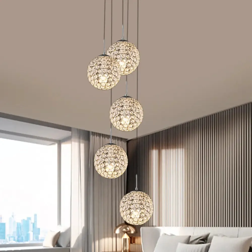 Modern Chrome Pendant Light with Crystal Embellishments and Multiple Bulbs