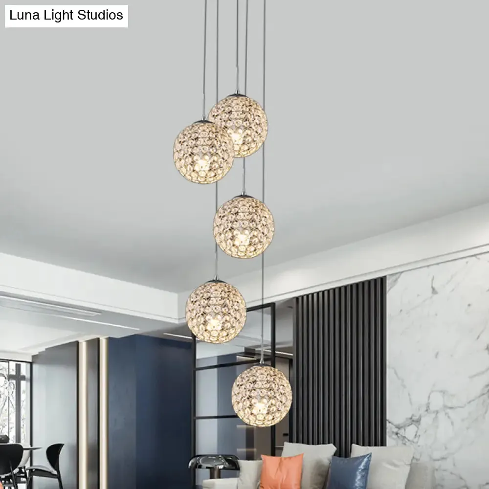 Modern Chrome Pendant Light with Crystal Embellishments and Multiple Bulbs