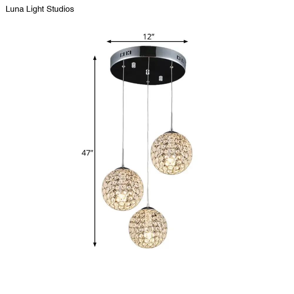 Modern Chrome Pendant Light with Crystal Embellishments and Multiple Bulbs