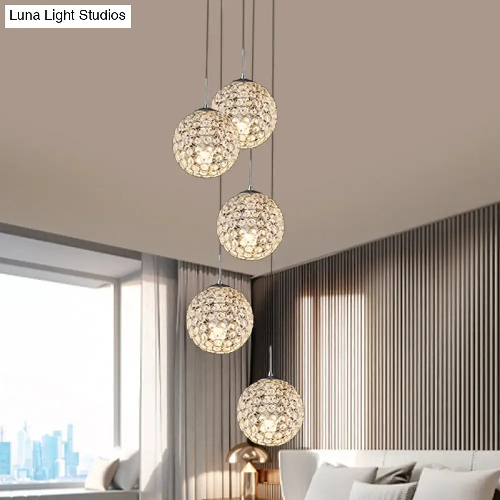 Modern Chrome Pendant Light with Crystal Embellishments and Multiple Bulbs