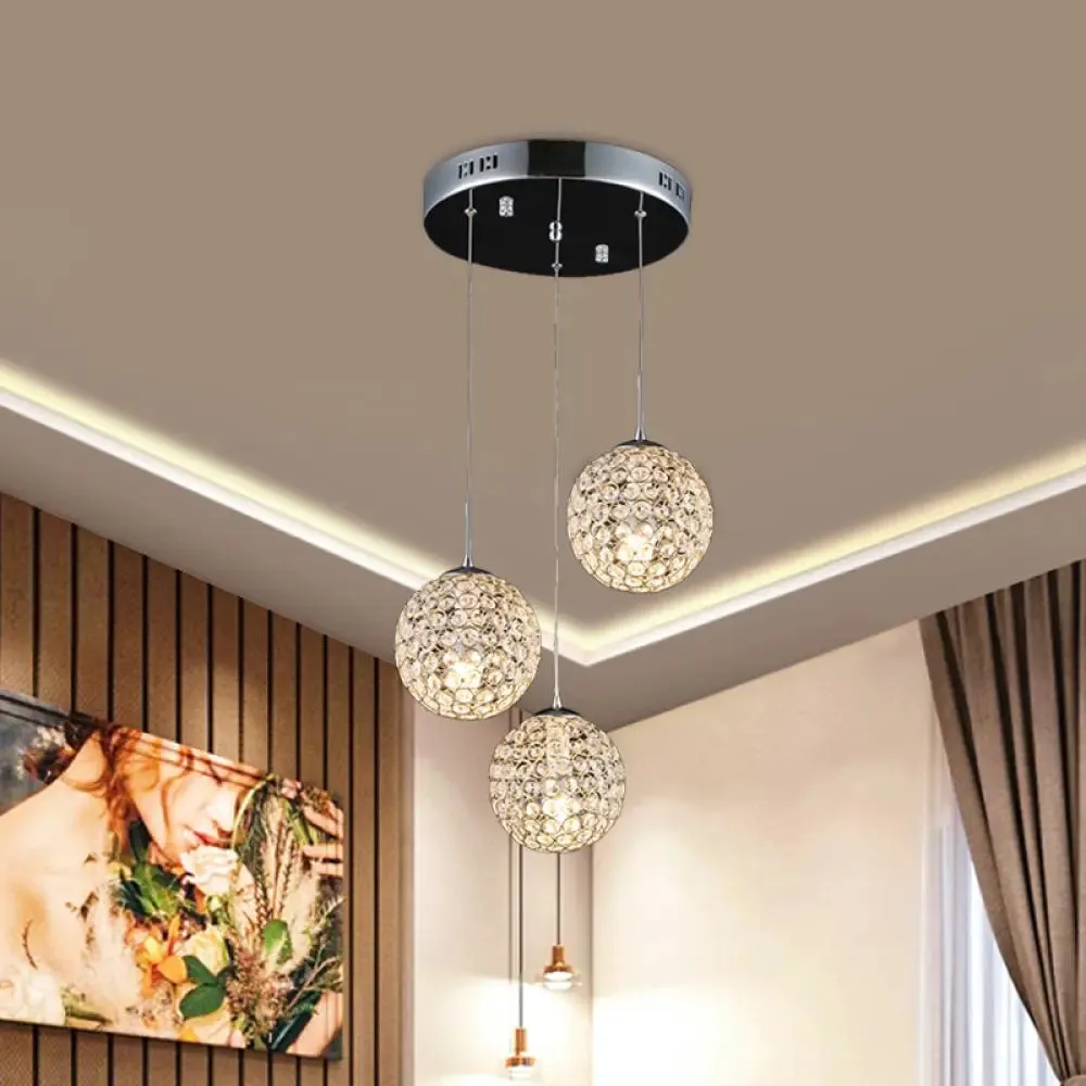 Modern Chrome Pendant Light with Crystal Embellishments and Multiple Bulbs