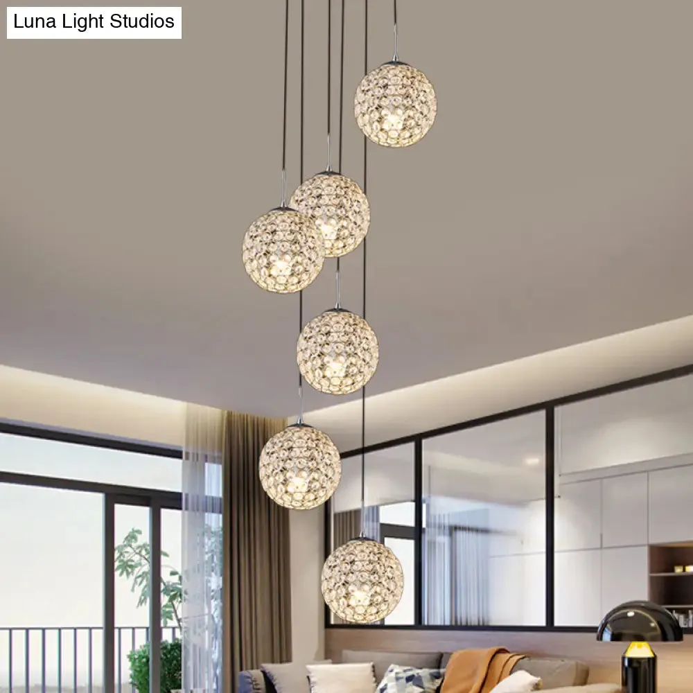 Modern Chrome Pendant Light with Crystal Embellishments and Multiple Bulbs