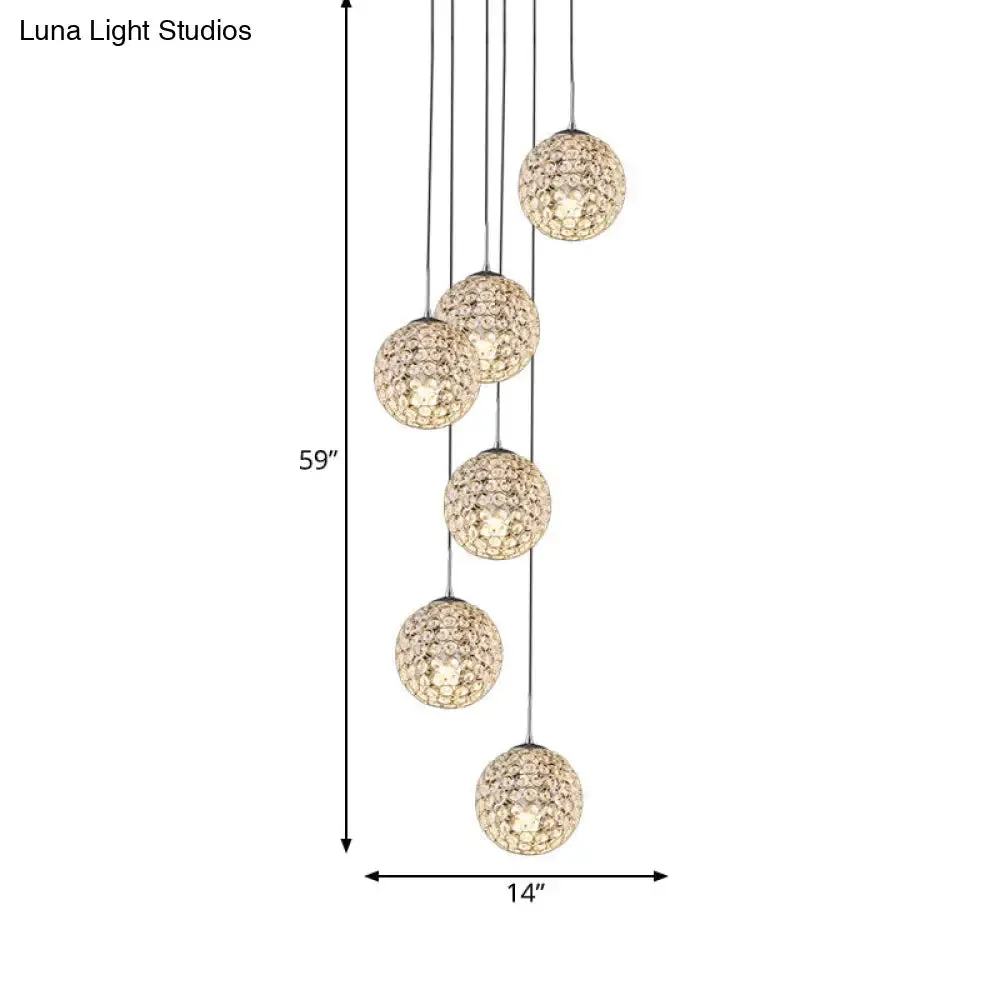 Modern Chrome Pendant Light with Crystal Embellishments and Multiple Bulbs