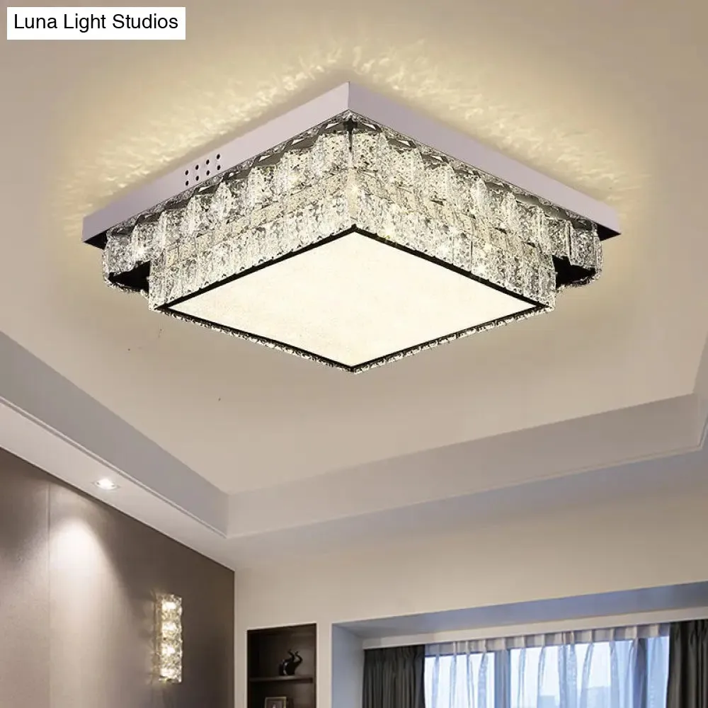 Modern Chrome Square/Round Crystal Block LED Flush Light for Bedroom - Close to Ceiling Lamp