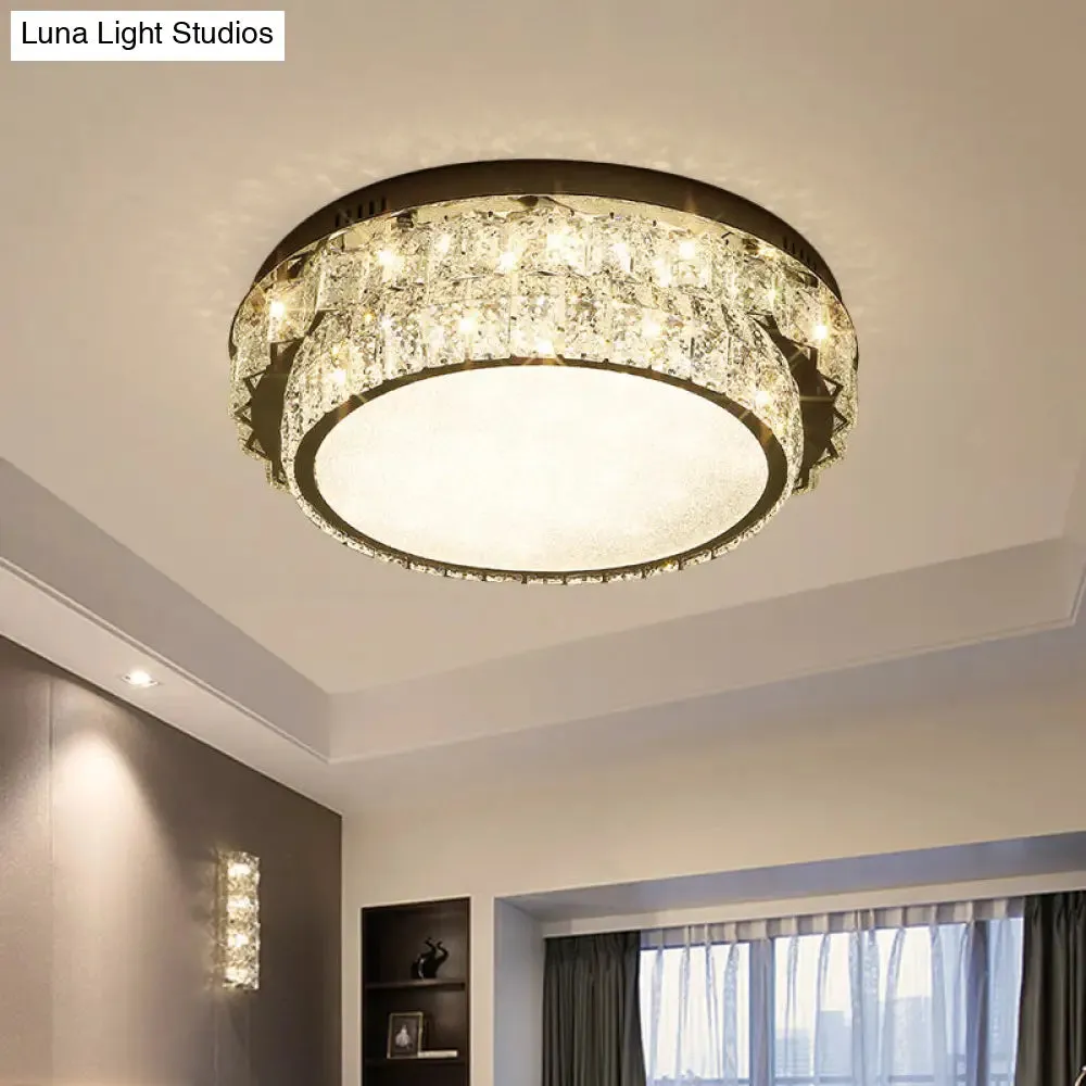 Modern Chrome Square/Round Crystal Block LED Flush Light for Bedroom - Close to Ceiling Lamp