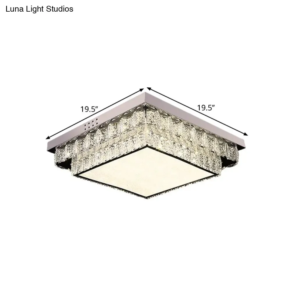 Modern Chrome Square/Round Crystal Block LED Flush Light for Bedroom - Close to Ceiling Lamp