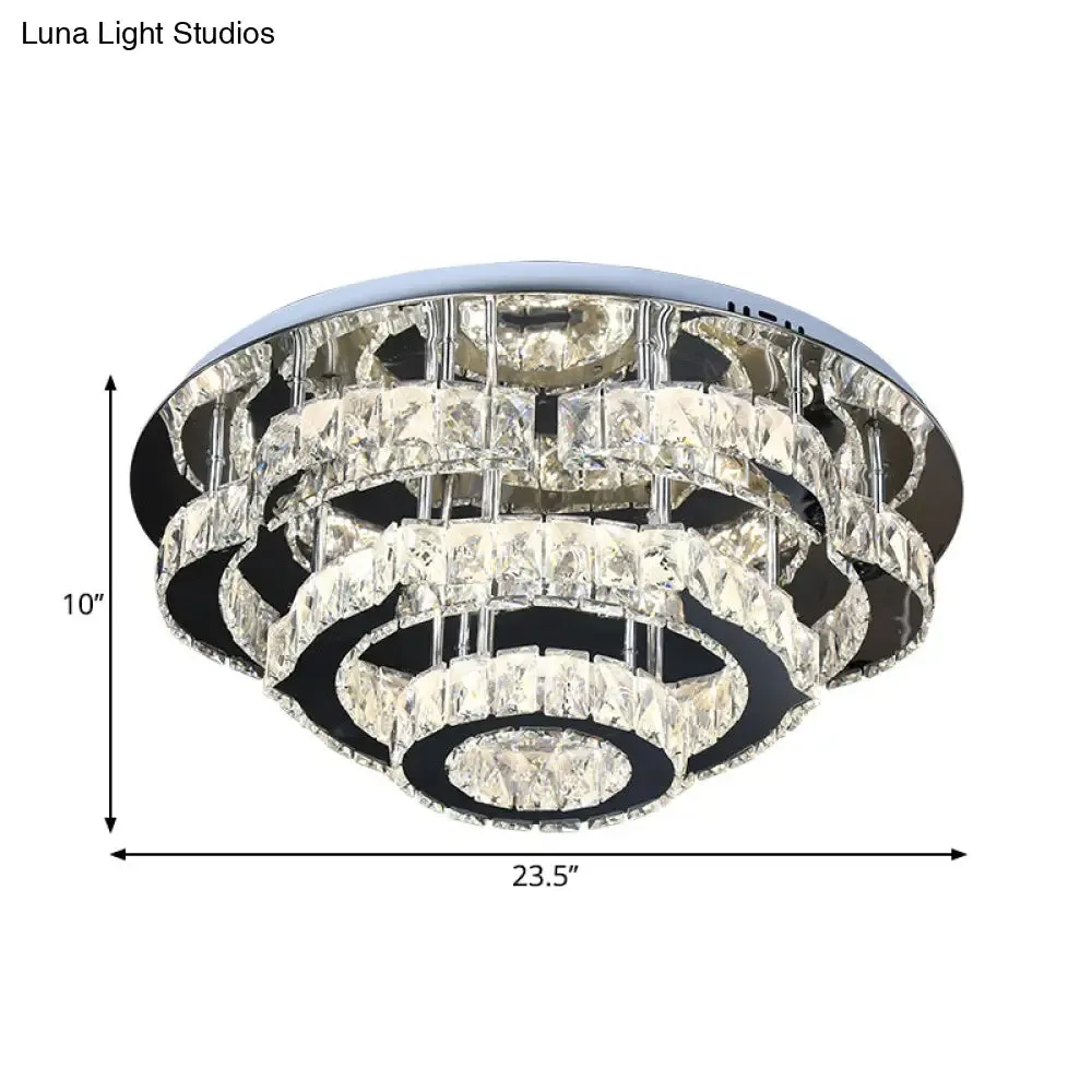 Modern Crystal 3-Layer LED Semi-Flush Ceiling Light with Remote Stepless Dimming