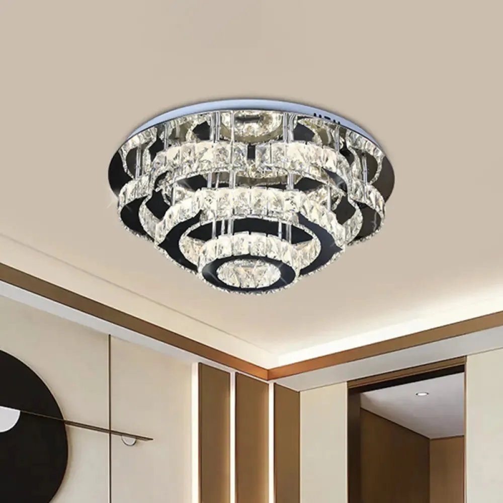 Modern Crystal 3-Layer LED Semi-Flush Ceiling Light with Remote Stepless Dimming