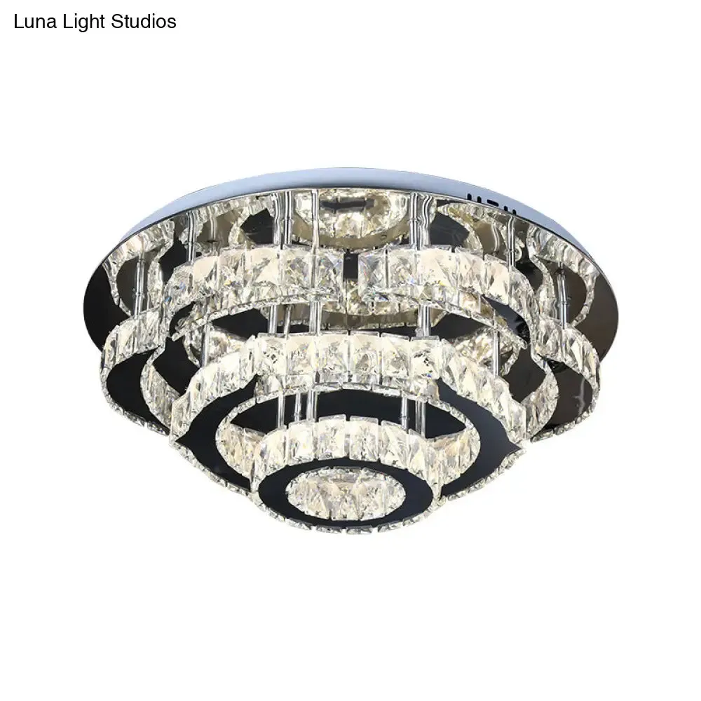 Modern Crystal 3-Layer LED Semi-Flush Ceiling Light with Remote Stepless Dimming