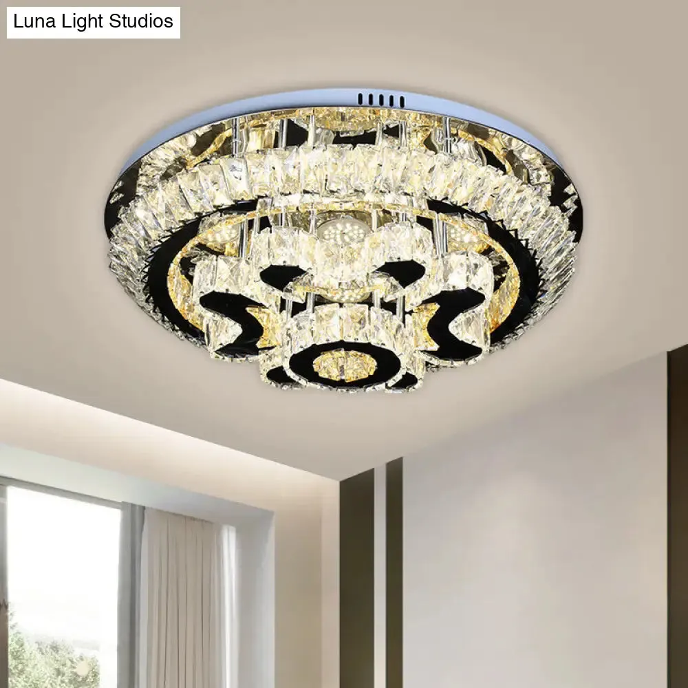 Modern Crystal Block Ceiling Light Fixture for Living Room - LED Flush Mount Lamp with Stainless-Steel Base