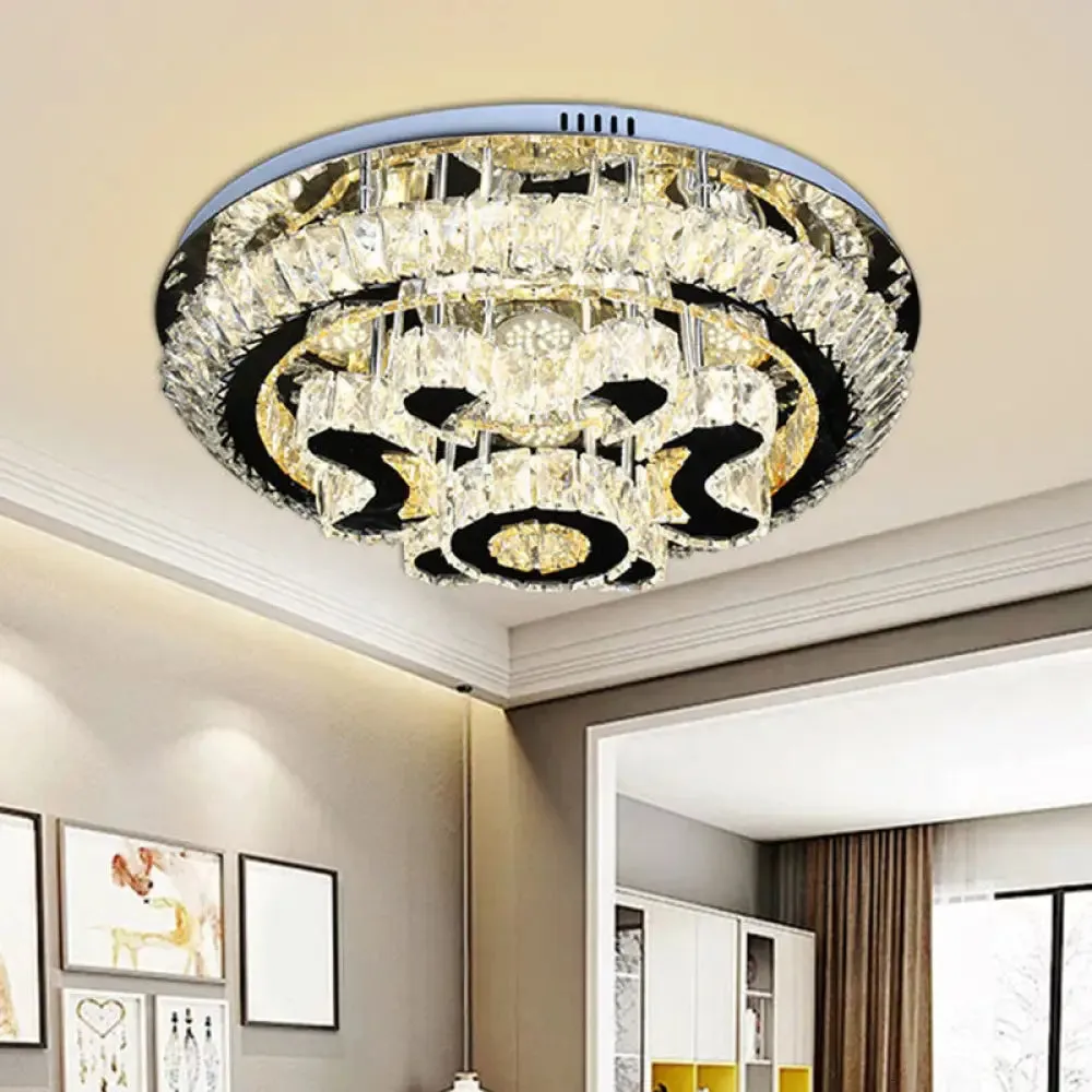 Modern Crystal Block Ceiling Light Fixture for Living Room - LED Flush Mount Lamp with Stainless-Steel Base