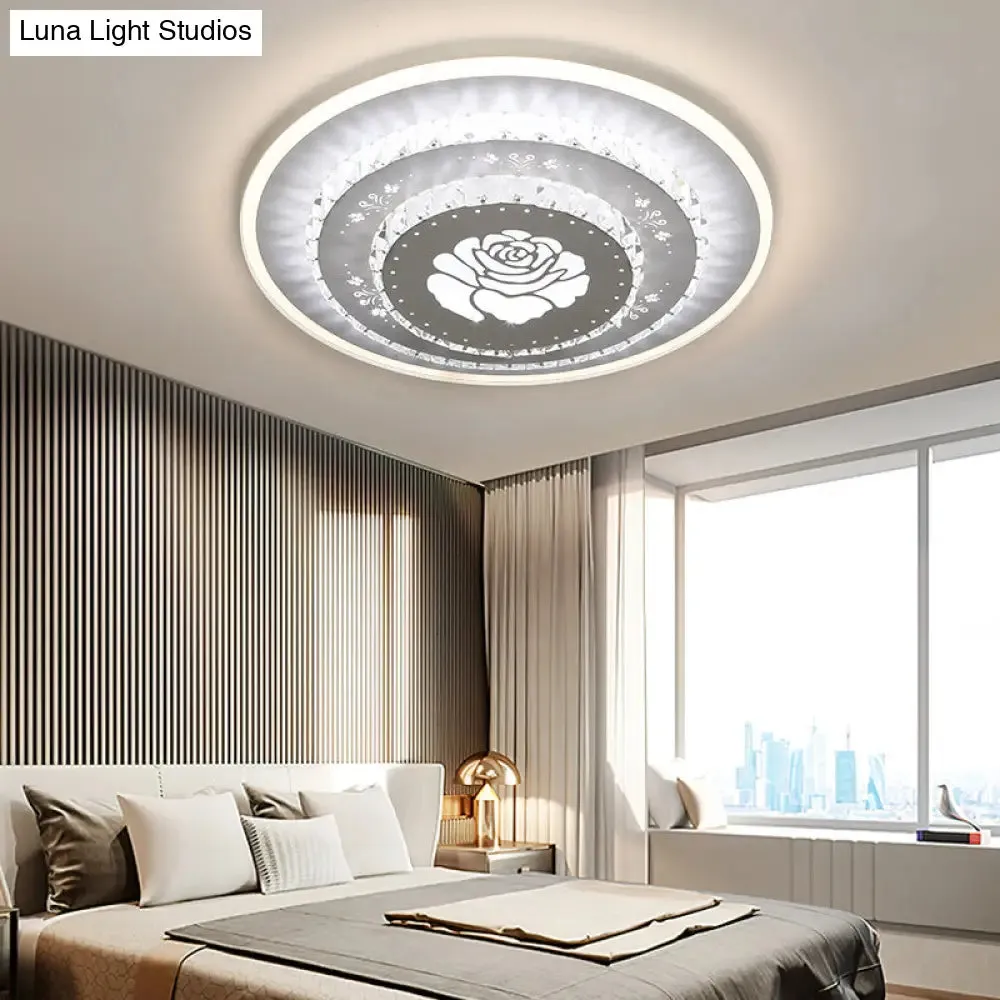 Modern Crystal Ceiling Mount LED Light Fixture for Bedroom - White, Loving Heart/Square/Rose Design with Warm/White/3 Color Light