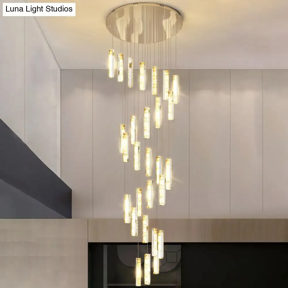 Modern Crystal Rectangle Drop Pendant Light for Stairway - Multiple Sizes