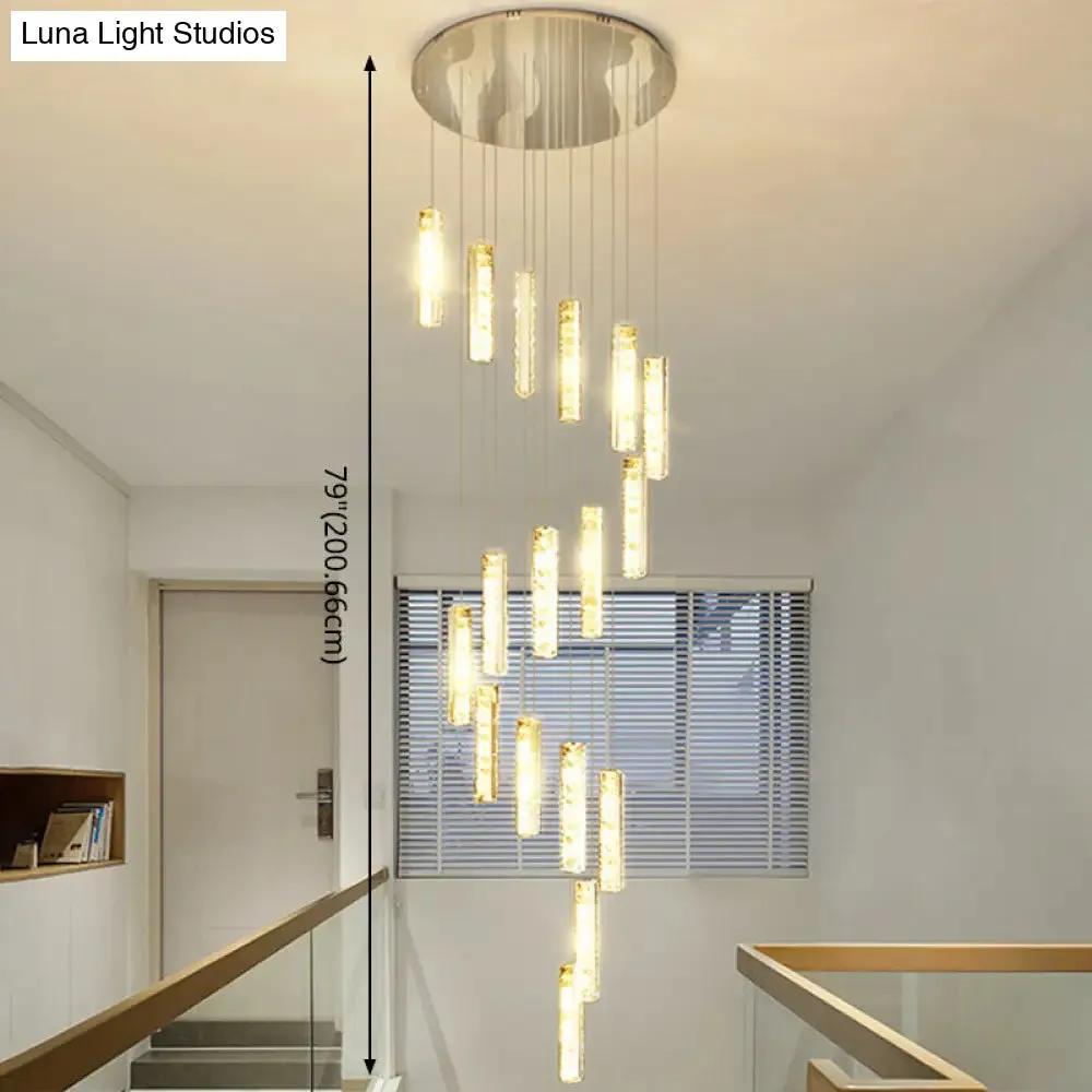 Modern Crystal Rectangle Drop Pendant Light for Stairway - Multiple Sizes