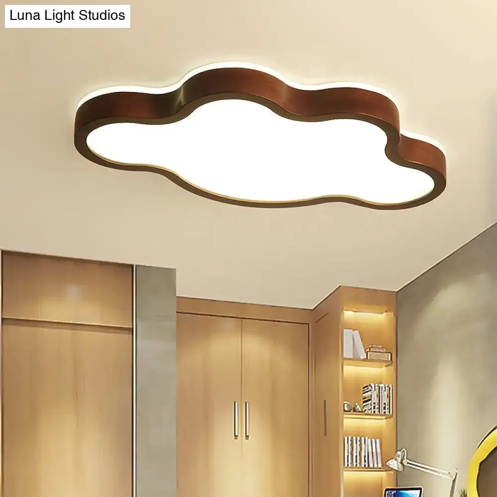 Modern Dark Brown Cloud Ceiling Lamp with LED Acrylic Flush Mount Lighting - 19.5"/25" Width - Warm/White/3 Color Light Options