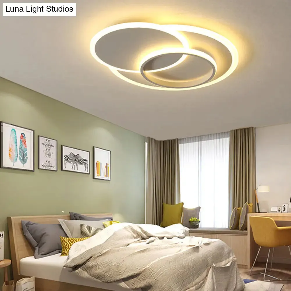 Modern Flush Mount LED Ceiling Lamp for Bedrooms - 19"/23" Wide, Stepless Dimming, Remote Control - White Light, Warm Ambiance