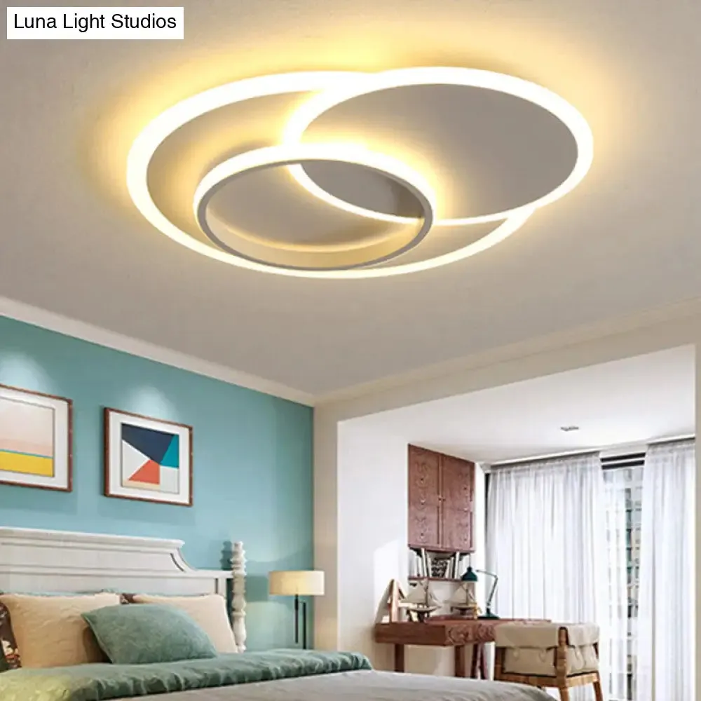 Modern Flush Mount LED Ceiling Lamp for Bedrooms - 19"/23" Wide, Stepless Dimming, Remote Control - White Light, Warm Ambiance