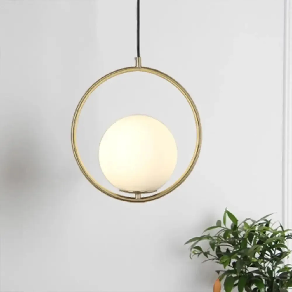 Modern Frosted Glass Ring Pendant Light in Black/Gold, Multiple Sizes