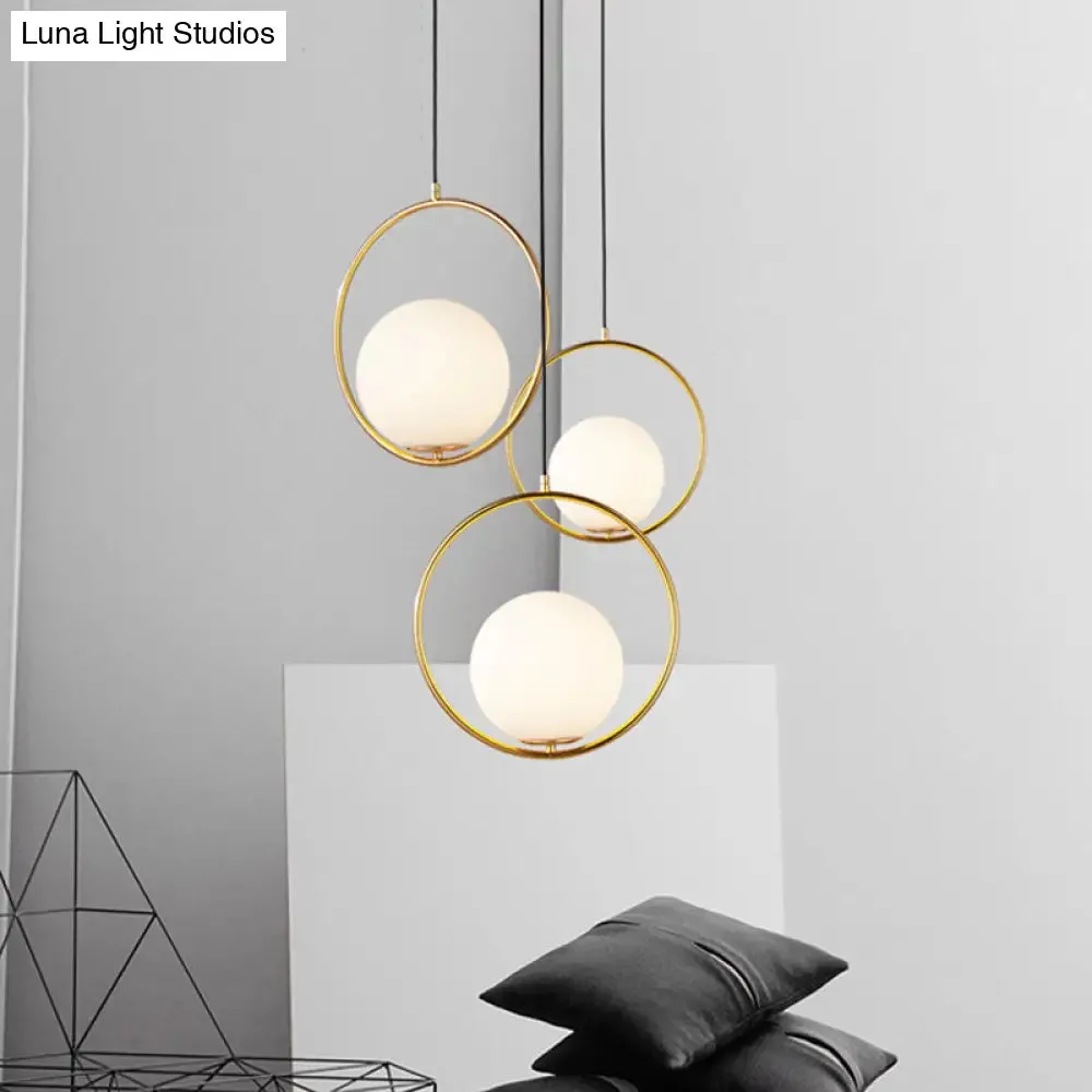 Modern Frosted Glass Ring Pendant Light in Black/Gold, Multiple Sizes