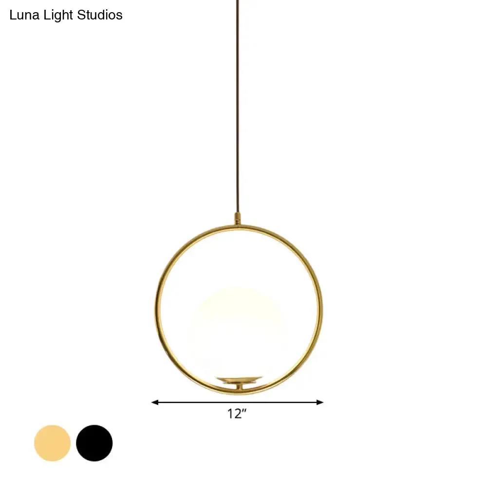 Modern Frosted Glass Ring Pendant Light in Black/Gold, Multiple Sizes