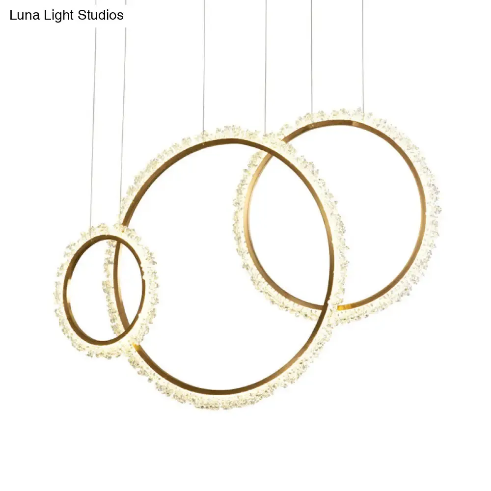 Modern Gold Loop Crystal Pendant Chandelier LED Hanging Lamp Kit with Three Width Options - Warm, White, Natural Light