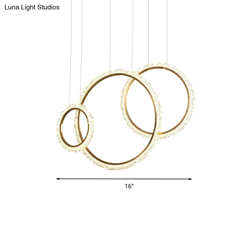 Modern Gold Loop Crystal Pendant Chandelier LED Hanging Lamp Kit with Three Width Options - Warm, White, Natural Light