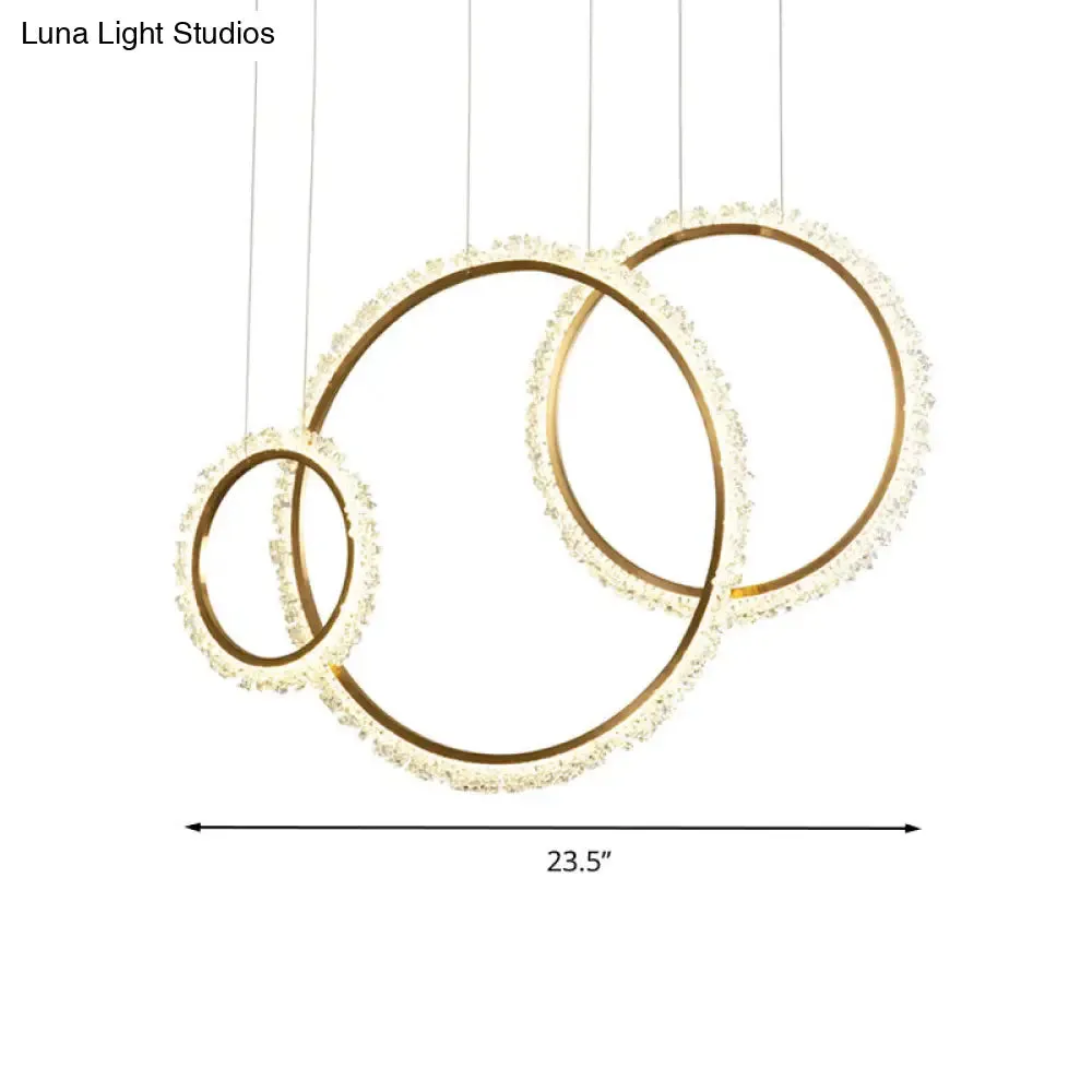 Modern Gold Loop Crystal Pendant Chandelier LED Hanging Lamp Kit with Three Width Options - Warm, White, Natural Light