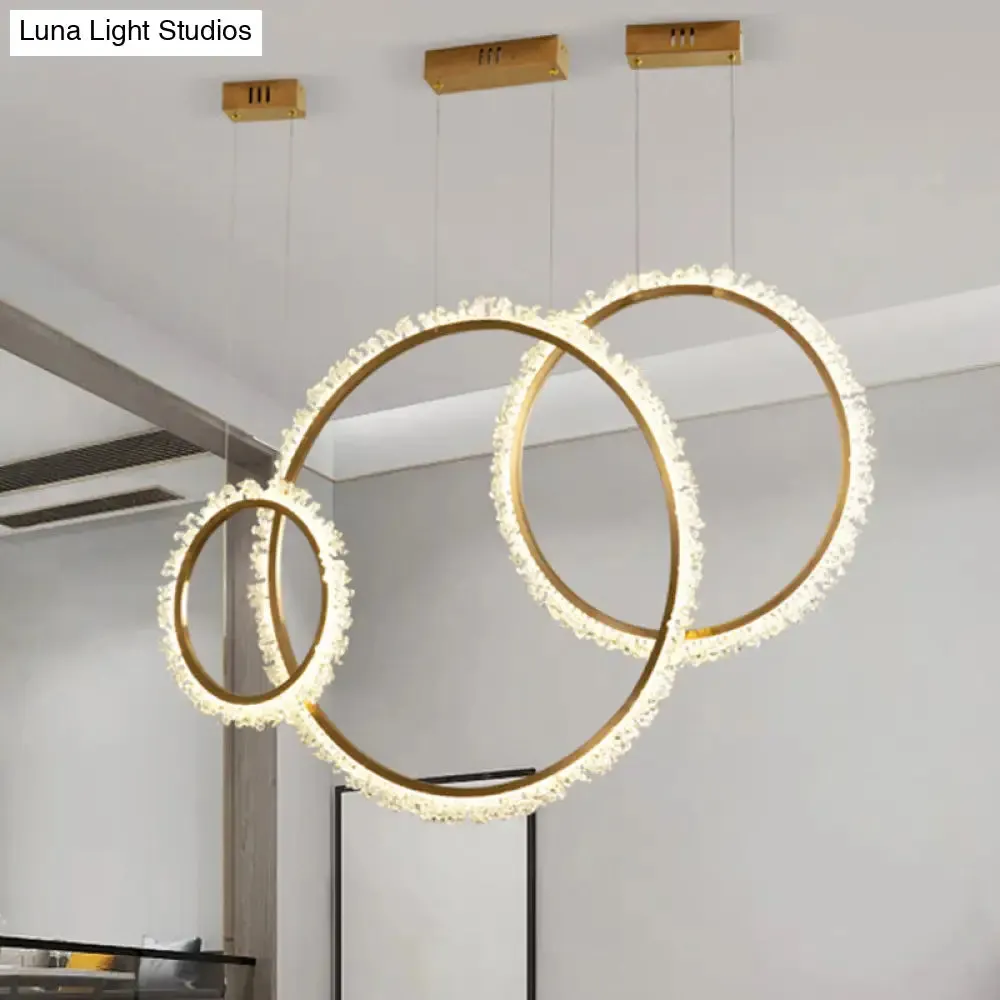 Modern Gold Loop Crystal Pendant Chandelier LED Hanging Lamp Kit with Three Width Options - Warm, White, Natural Light