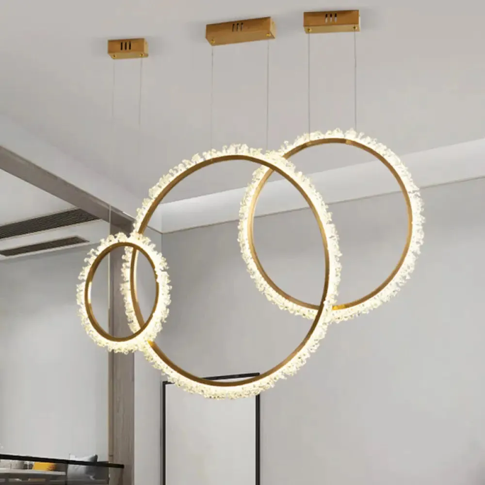 Modern Gold Loop Crystal Pendant Chandelier LED Hanging Lamp Kit with Three Width Options - Warm, White, Natural Light