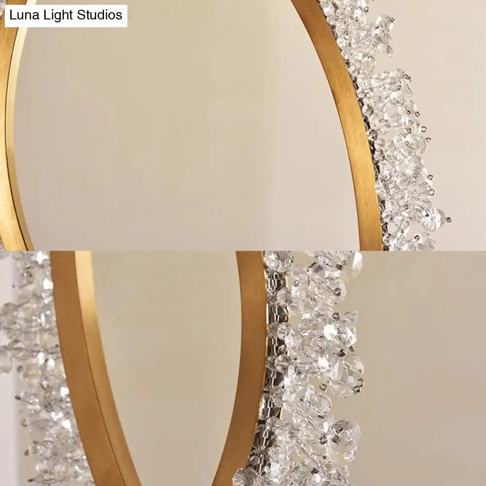 Modern Gold Loop Crystal Pendant Chandelier LED Hanging Lamp Kit with Three Width Options - Warm, White, Natural Light