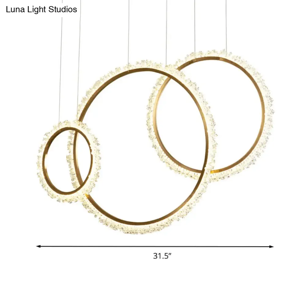 Modern Gold Loop Crystal Pendant Chandelier LED Hanging Lamp Kit with Three Width Options - Warm, White, Natural Light