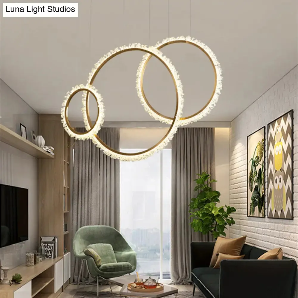 Modern Gold Loop Crystal Pendant Chandelier LED Hanging Lamp Kit with Three Width Options - Warm, White, Natural Light