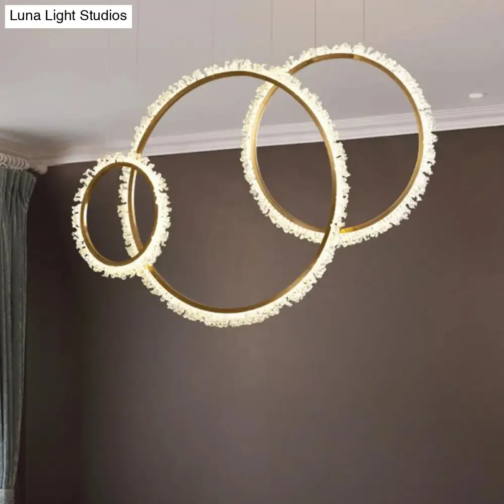 Modern Gold Loop Crystal Pendant Chandelier LED Hanging Lamp Kit with Three Width Options - Warm, White, Natural Light