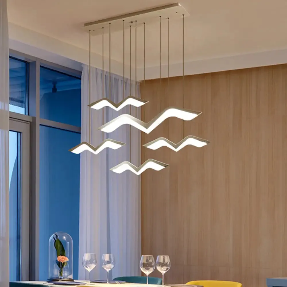 Modern Gull Shaped Hanging Light - Acrylic LED Pendant - Warm/White Light - 2/3/5 Heads