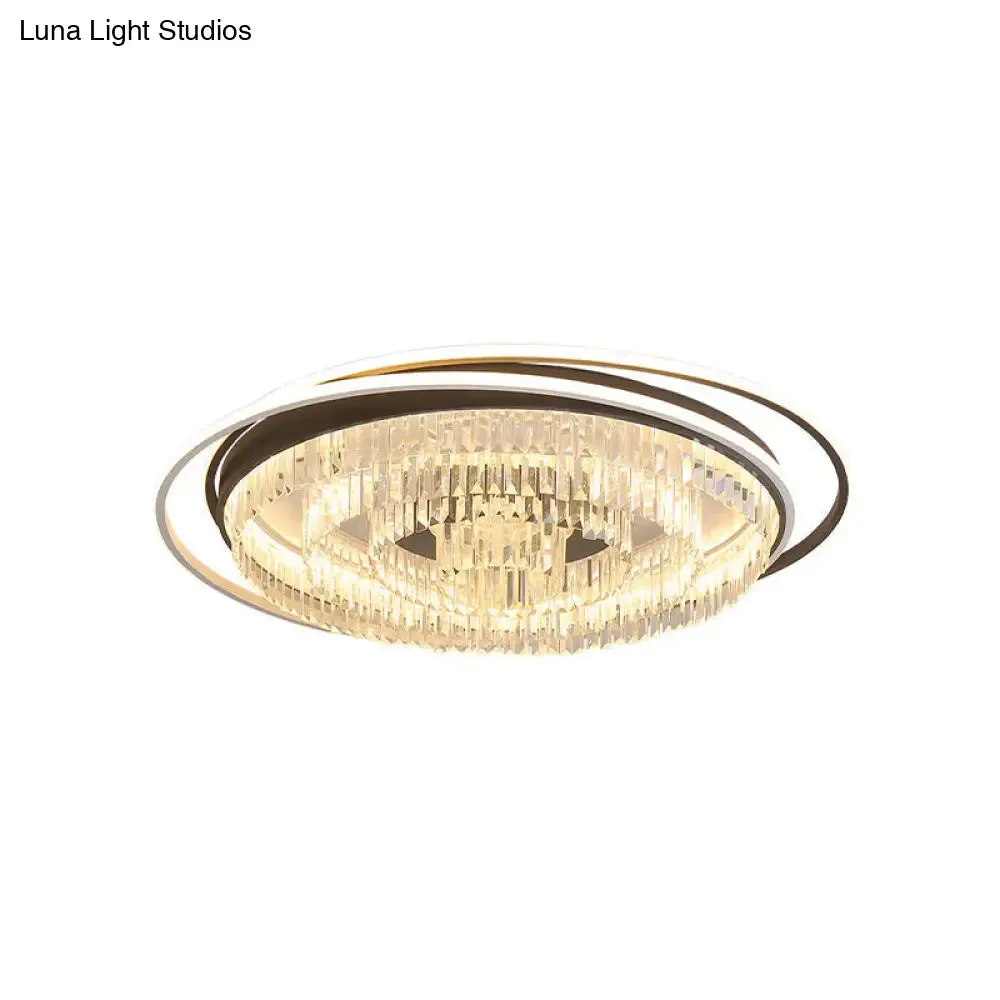 Modern LED Crystal Ceiling Lamp: Layered Circle Design, Black & White, Flush Mount