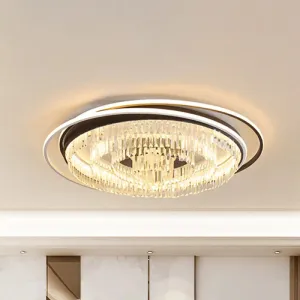 Modern LED Crystal Ceiling Lamp: Layered Circle Design, Black & White, Flush Mount