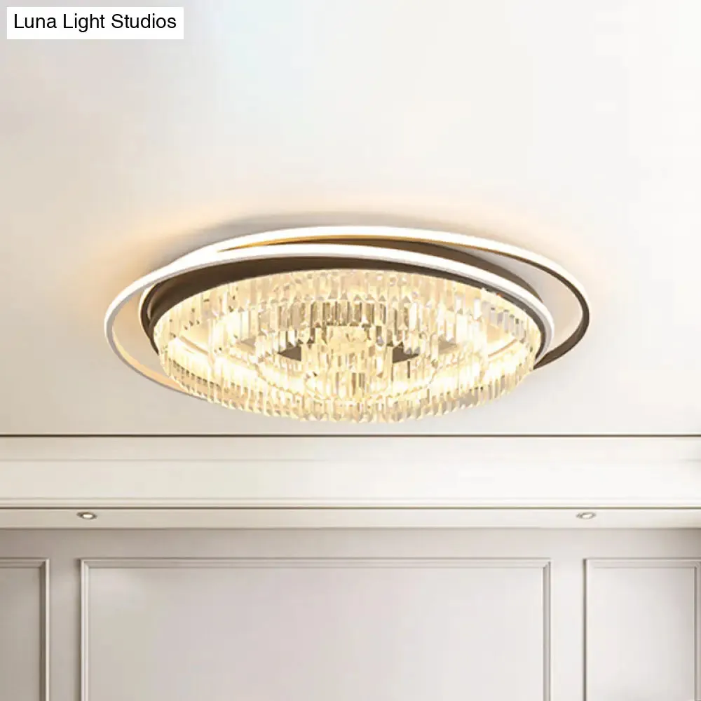 Modern LED Crystal Ceiling Lamp: Layered Circle Design, Black & White, Flush Mount