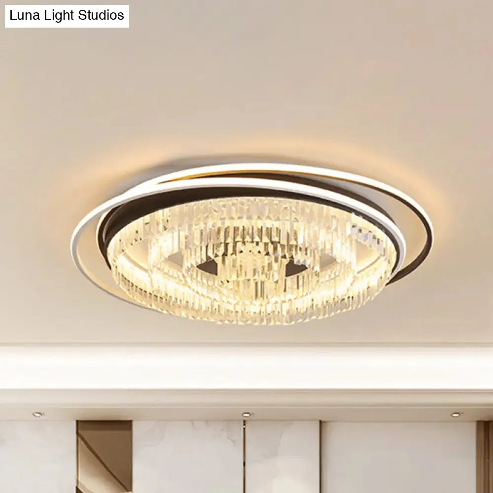 Modern LED Crystal Ceiling Lamp: Layered Circle Design, Black & White, Flush Mount