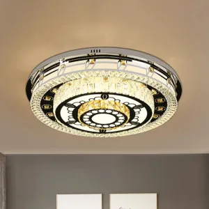 Modern LED Crystal Flushmount Ceiling Light - Chrome Finish, 3 Layers, Round Shape