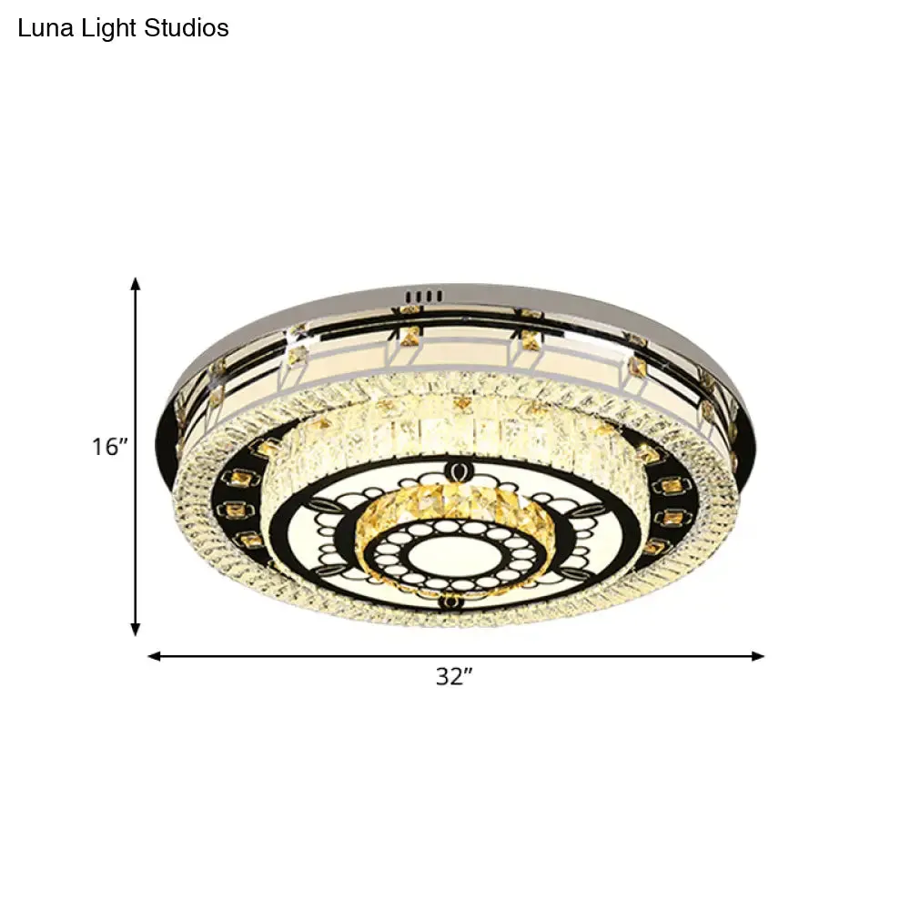 Modern LED Crystal Flushmount Ceiling Light - Chrome Finish, 3 Layers, Round Shape