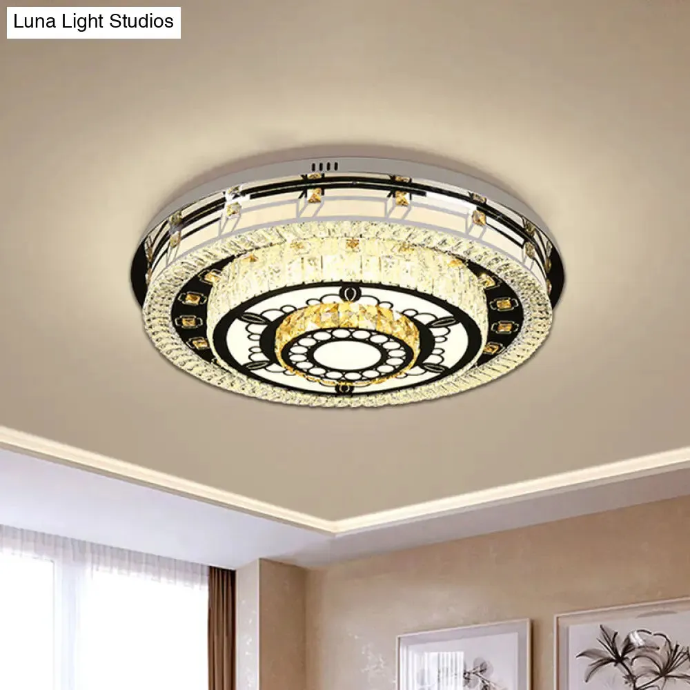 Modern LED Crystal Flushmount Ceiling Light - Chrome Finish, 3 Layers, Round Shape